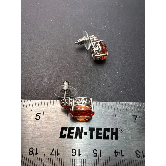 Tangerine quartz and fire opal sterling silver earrings - Picture 8 of 11